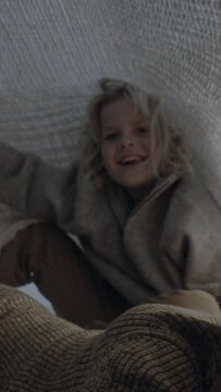 kids playing under the blanket, covers, bed sheet