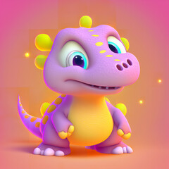 pink and yellow baby dinosaur 3d cartoon ilustration