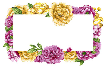 Watercolor gouache liberty vintage sweet bouquet of flowers stock illustration pink and yellow color