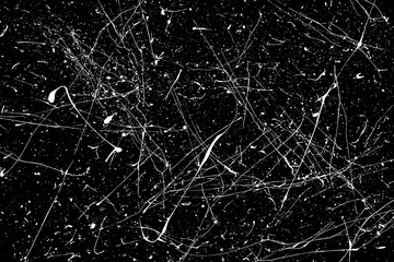 White Paint Splatter Isolated On Black Background. Distressed Overlay Texture. Water Splash Silhouette. Grunge Design Elements. Vector Illustration, EPS 10.