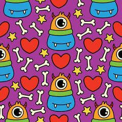 Monster doodle cartoon illustration pattern design