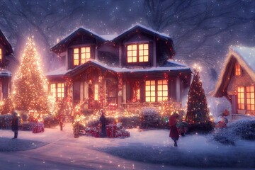 christmas house in the night