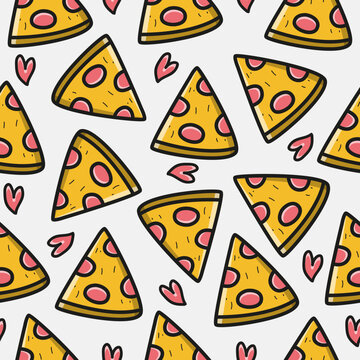 Doodle pizza cartoon illustration pattern design