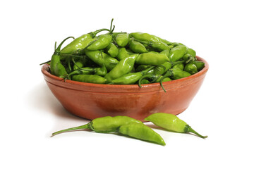Bowl of Fresh Aji Limo Chili Peppers Isolated on White Background