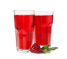 Glasses of fresh pomegranate juice on white background
