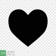 Heart icon isolated on transparent background. Simple flat icon. Black love shape symbol, blank heart silhouette sign logo design, romantic wedding concept. vector illustration EPS 10.