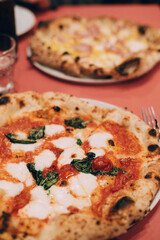 pizza on a wooden table