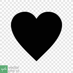 Heart icon isolated on transparent background. Simple flat icon. Black love shape symbol, blank heart silhouette sign logo design, romantic wedding concept. vector illustration EPS 10.