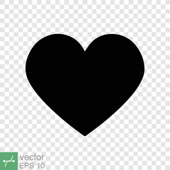 Heart icon isolated on transparent background. Simple flat icon. Black love shape symbol, blank heart silhouette sign logo design, romantic wedding concept. vector illustration EPS 10.