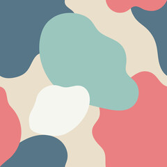 Abstract seamless pattern with organic shapes in mint, light green, dark teal and pastel pink. Trendy and stylish wallpaper, textile, branding and packaging design, modern wall art. Vector EPS 10.