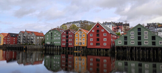 Typical colorful wooden buildings, Trondheim, Norway