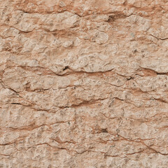 Texture of cracked beige stone rock wall. Old building. Neutral pastel colour background