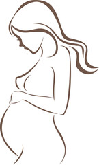 Beautiful pregnant woman. Simple line sketch.  - 545380811