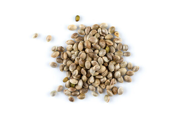 Cannabis hemp seeds pile close up macro shot isolated - 545381006