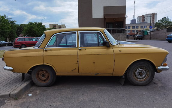 Belarus, Minsk. July 10, 2022. The Moskvitch 412 is a large family car produced by Soviet  Russian manufacturer IZh in Izhevsk from 1967 to 1982 (also known as IZh-412). 