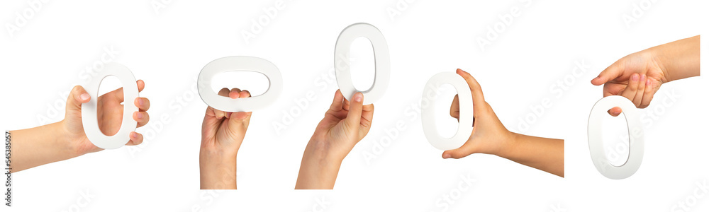 Poster zero in hand. big set png. the number zero is clasped in a hand isolated on a black background. numb