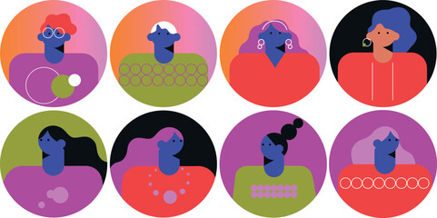 Profile icons man and woman. People avatars. Icons for games, online communities, web forums. Vector illustration in flat cartoon style	