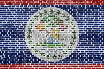 Flag of Belize painted on a brick wall