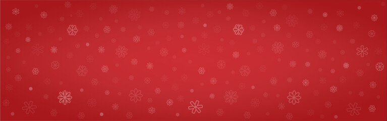 Horizontal background with snowflakes and snowfall. Abstract red  background. Christmas backdrop. Winter Christmas and New Year background. Vector illustration.