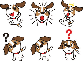 Obraz premium ジャックラッセルテリア犬 セット6 黒線 (びっくり、はてな、他)