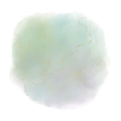 Green watercolor splotch with glitter on transparent background