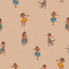Beautiful Hawaiian girls Aloha island , Beach Vibes Seamless pattern Vector Illustration