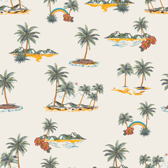Beautiful Summer tropical Hawaii Aloha island , Beach Vibes Seamless pattern Vector Illustration - 545387851