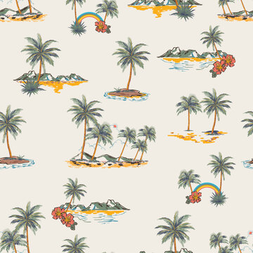 Fototapeta Beautiful Summer tropical Hawaii Aloha island , Beach Vibes Seamless pattern Vector Illustration