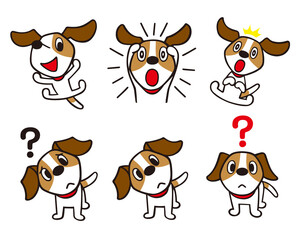 ジャックラッセルテリア犬　セット6　黒線　(びっくり、はてな、他)
