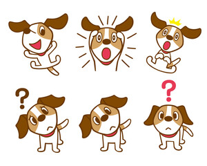 ジャックラッセルテリア犬　セット6　茶色線　(びっくり、はてな、他)