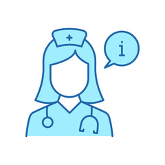 Medical Information from Nurse, Doctor Color Line Icon. Info from Medicine Female Staff Pictogram. Pharmacist Info Outline Icon. Doctor Consultation. Editable Stroke. Isolated Vector Illustration