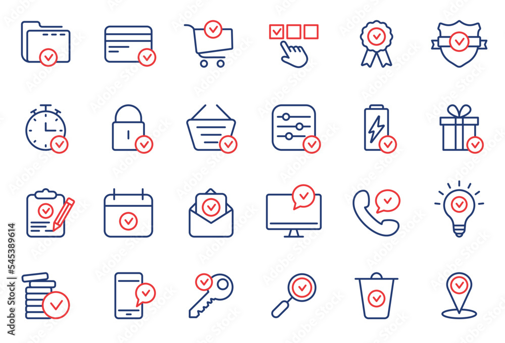 Poster approve stamp outline icon. good service seal award symbol set. approved checkmark line icon. qualit