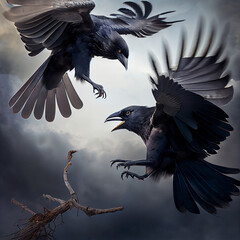 Fototapeta premium two fighting crows - generative ai