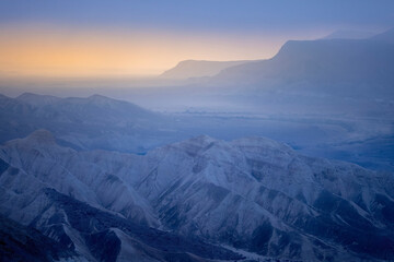 Pannorama view of sunrise over zin river, desert in Israel