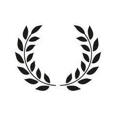 Laurel Wreath Reward Black Silhouette Icon. Olive Leaves Branch Trophy for Leader Glyph Pictogram. Chaplet Round Award for Winner Emblem. Leaf Twig Victory Symbol. Isolated Vector Illustration