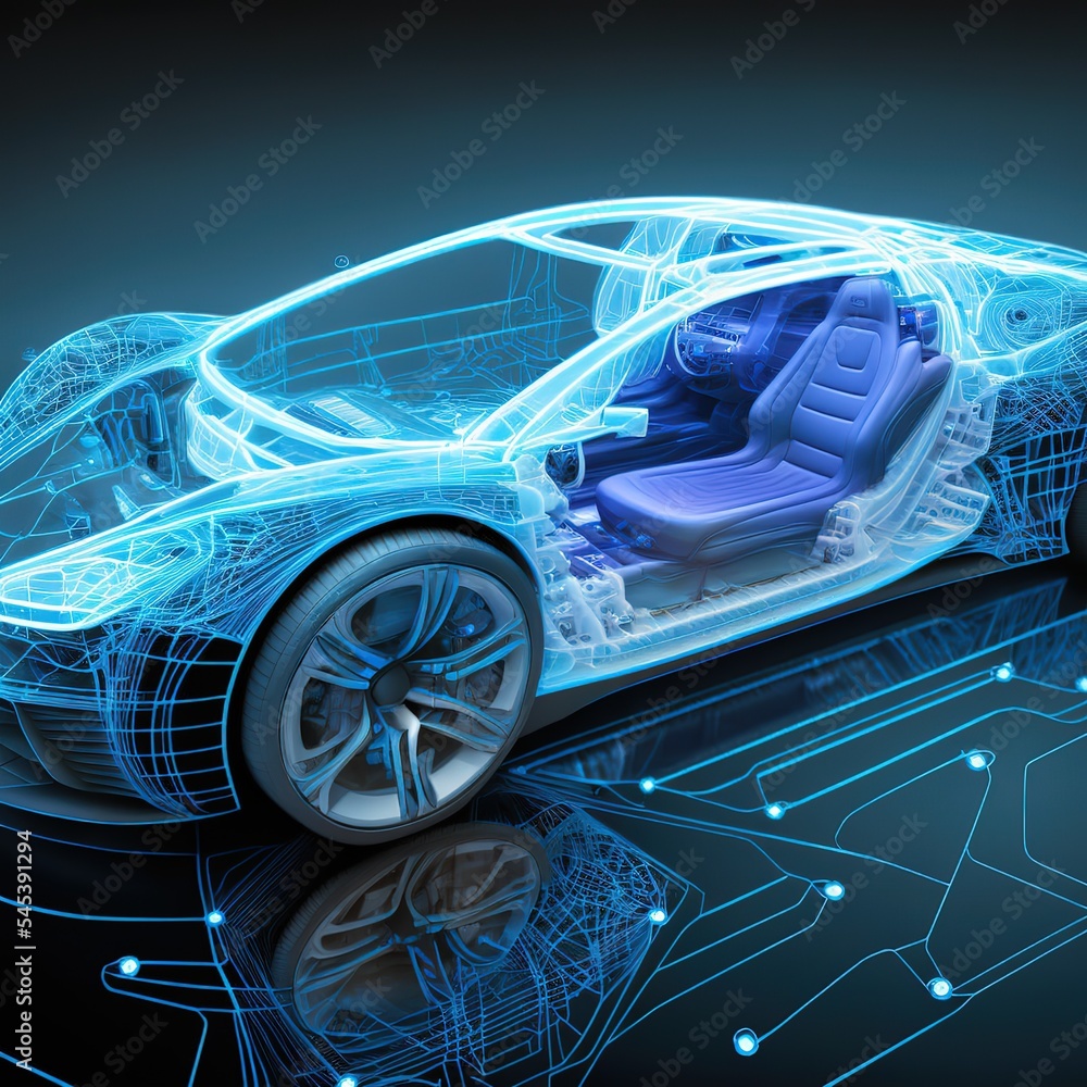 Poster a hologram of a car in the hud ui style. futuristic service, scanning and automatic data analysis. c