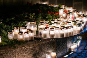 Memorial grave lights on all saints day.