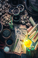 Unique alchemist lab full of spices, flavors and aromas.