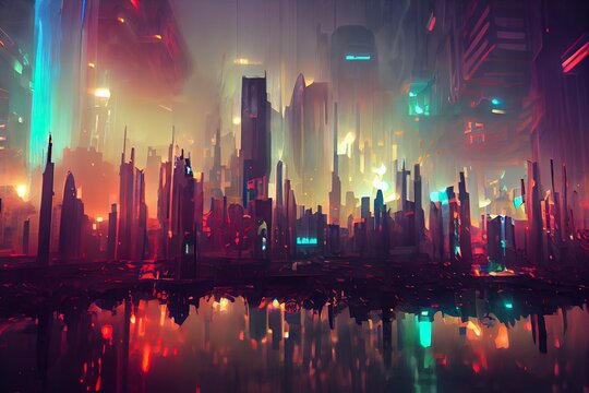 Cyberpunk Streets Illustration, Futuristic City, Dystoptic Artwork At  Night, 4k Wallpaper. Stock Photo, Picture and Royalty Free Image. Image  191177049.