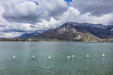 Beautiful landscape view of Annecy Lake from Col de la Forclaz de Montmin (1,150 m). Haute-Savoie,...