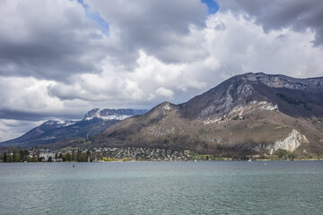 Beautiful landscape view of Annecy Lake from Col de la Forclaz de Montmin (1,150 m). Haute-Savoie,...