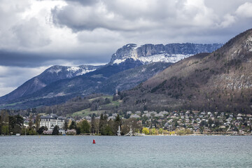 Beautiful landscape view of Annecy Lake from Col de la Forclaz de Montmin (1,150 m). Haute-Savoie,...