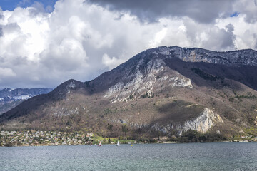 Beautiful landscape view of Annecy Lake from Col de la Forclaz de Montmin (1,150 m). Haute-Savoie,...