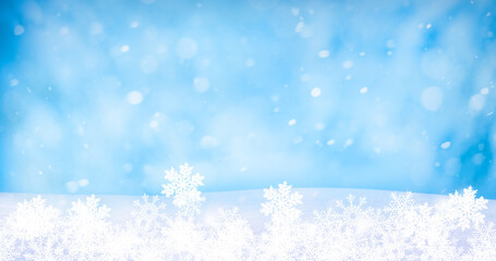 christmas winter background with  snow and snowflakes