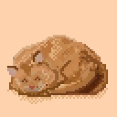 pixel sleeping cat. Soft red cat kitty kitten is sleeping sweetly. Character content  title for a video game. Concept art. Clip art