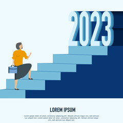 Women entrepreneurs climb the ladder of success in 2023, women's leadership or the concept of challenges and achievements, successful entrepreneurs go to the top of the career ladder in 2023.