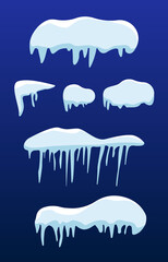 
Snow caps illustration set. Icicles and snowdrifts vector elements pack.