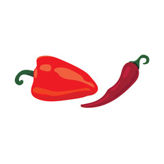Sweet and chili peppers on a white background, culinary illustration