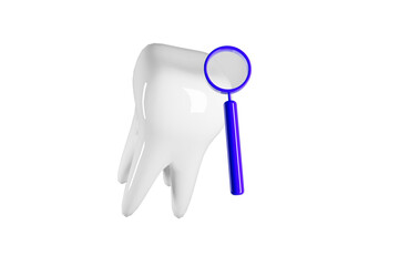 Whitening tooth and blue magnifier. Dental clinic 3d render.