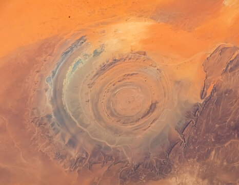 Eye Of The Sahara. Aerial View Of Sahara Desert, Mauritania. The Richat Structure. Elements Of This Image Furnished By NASA.